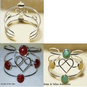 Heart & Stones Cuff Bracelet (Silver Tone)